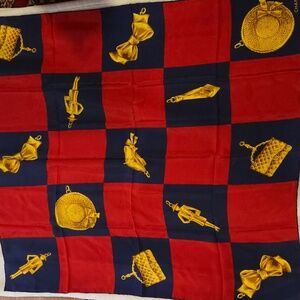 CHANEL Red and Black Scarf with Gold Motifs‎